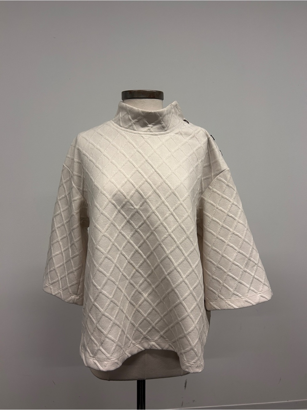 Anthropologie Ivory Diamond-Quilt Mock Neck Top